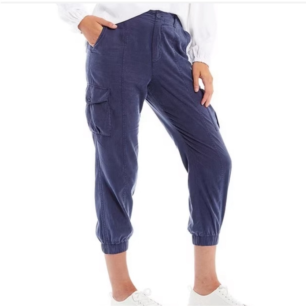 Cloth & Stone Pants Womens Medium Navy Blue Cargo Joggers Tencel Elastic Back